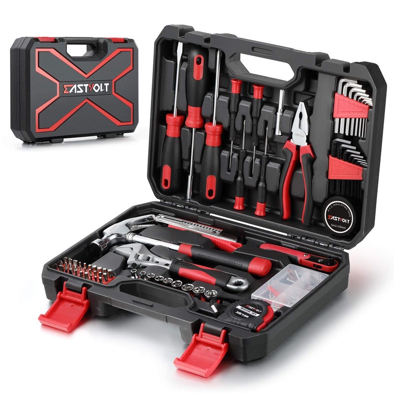 Eastvolt 128-Piece Home Repair Tool Set  Tool Sets for Homeowners  General Household Hand Tool Set with Storage Toolbox  EVHT12801  Black + Red (ASK01) - Image 1